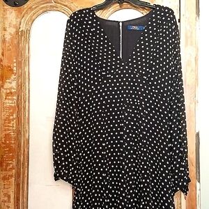 NWT Ralph Lauren black with cream Polkadot sheer mini dress